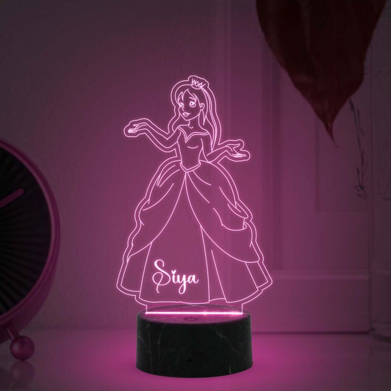 3D Illusion Princess Night Lamp with Multicolored Light Customized with Name Gift for Children Girls , Home décor